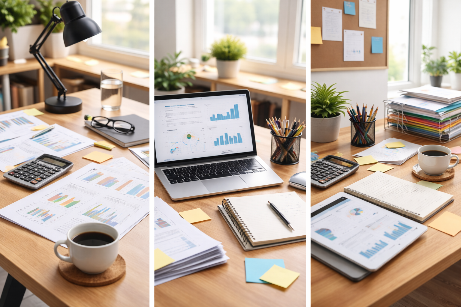 Moderner Büroalltag mit mehreren Arbeitssituationen